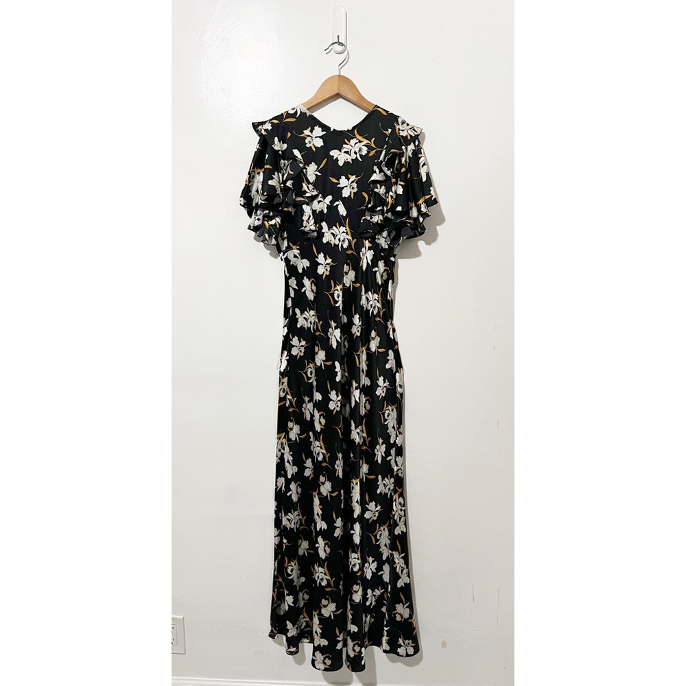 Doen Black Floral Ruffle Maxi Dress